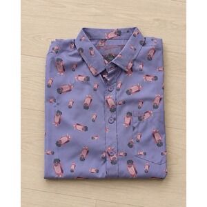 Retro Rifle NVGO Men's Large Purple Owl Print Tactical Button Up Golf Shirt